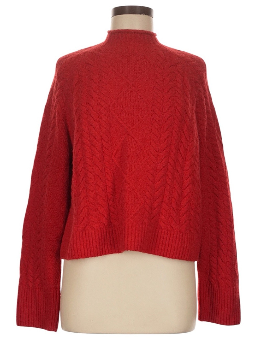 J. Crew Red Cable Knit Turtleneck Sweater